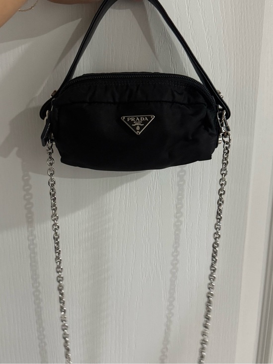 Prada Handbags - Prada Black Nylon Mini Shoulder Bag with Silver Chain Strap